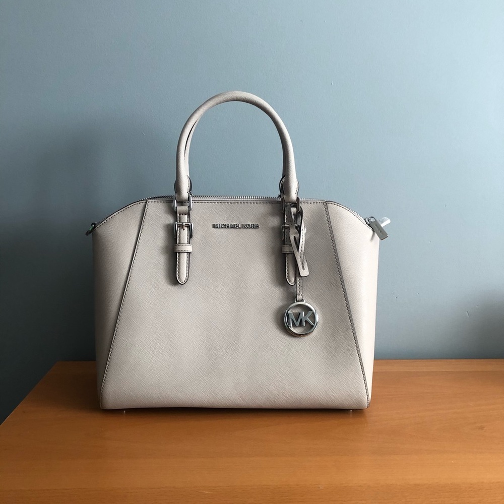 Pearl Gray Michael Kors Leather Satchel/Purse